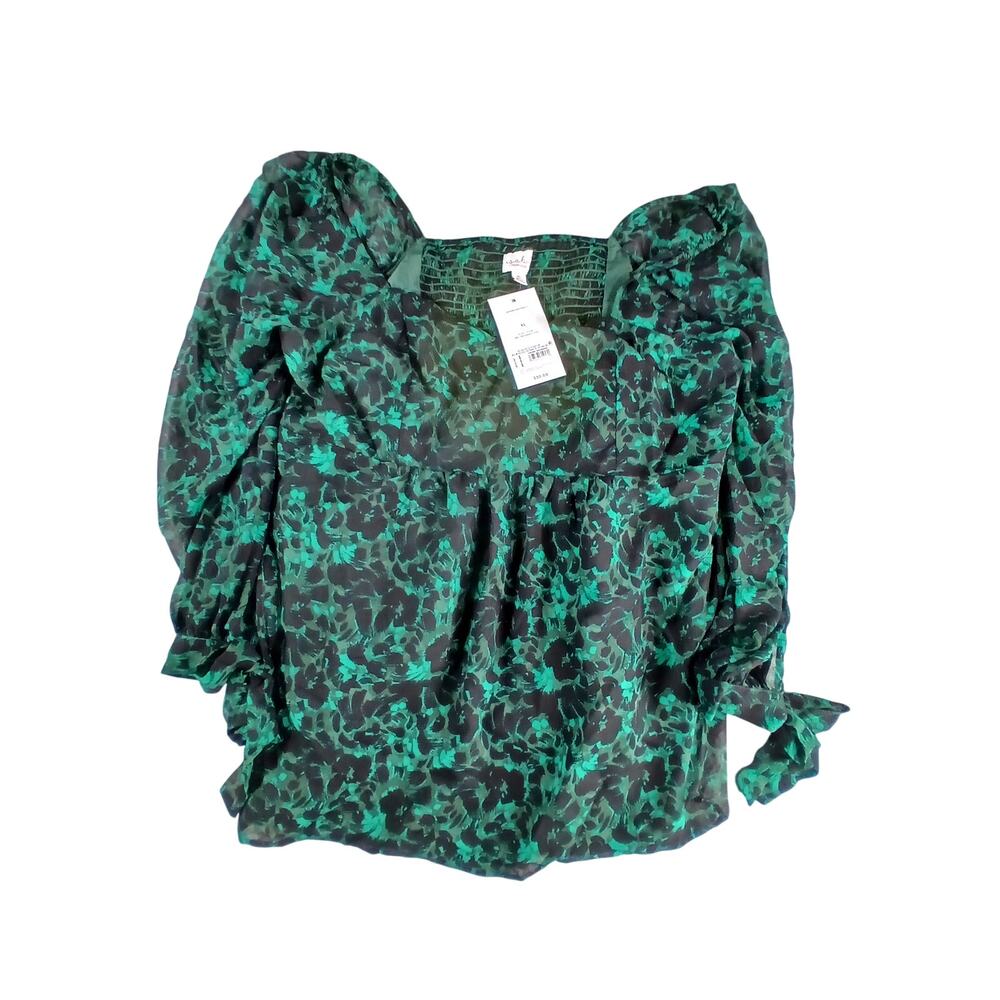 Isabel Maternity Shirt Womens XL Green Blouse Tie Wrist Long Sleeve Floral NWT